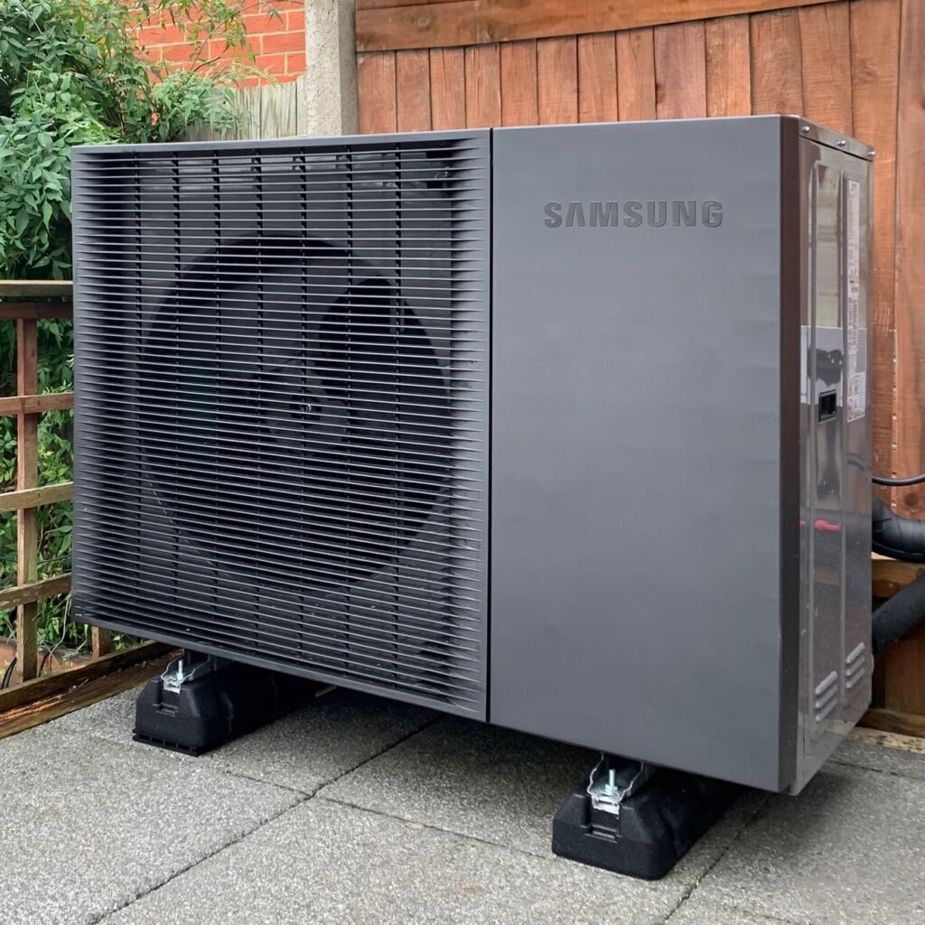Samsung 12kW Air-to-Water Heat Pump installed on patio in London