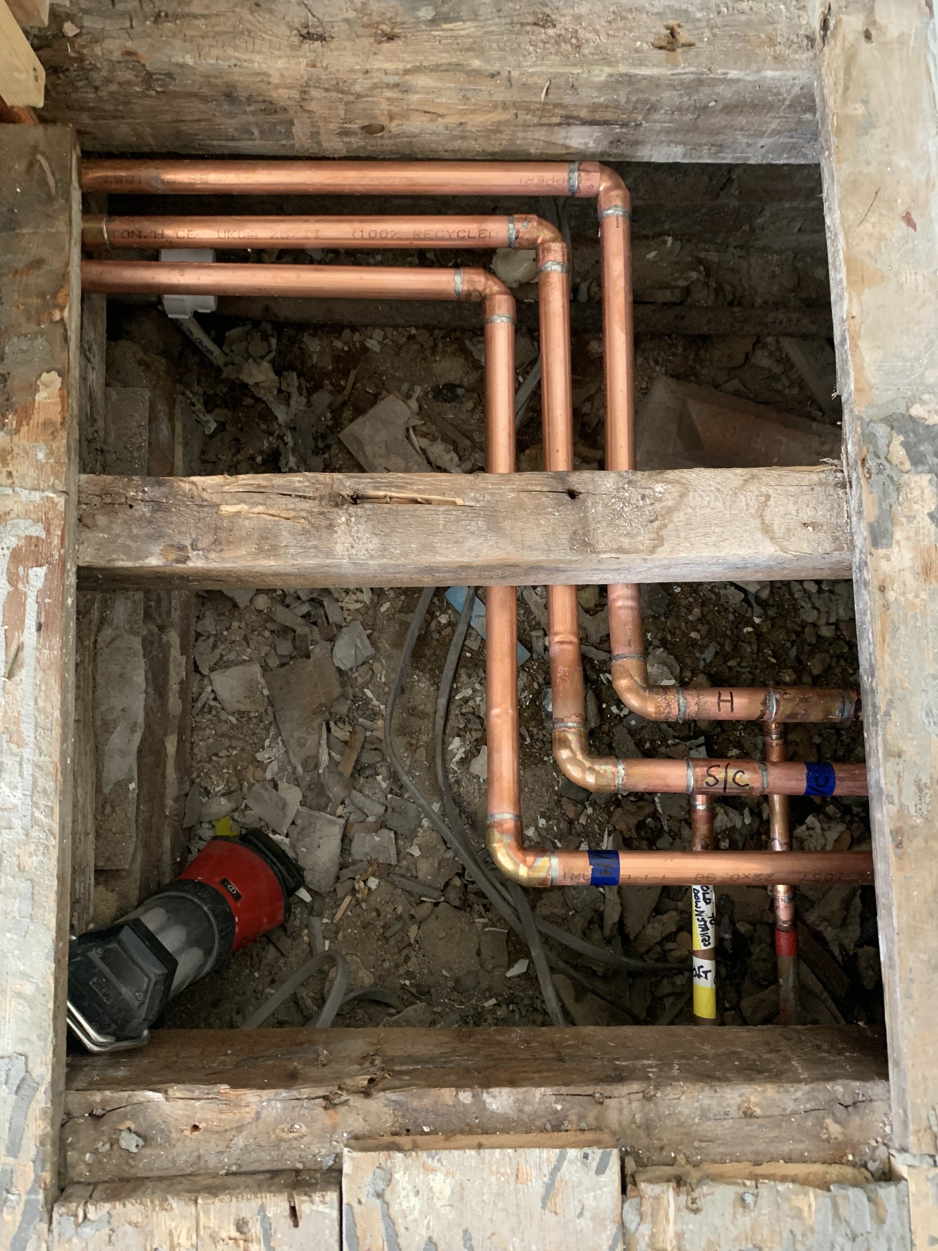 We ran new pipework from the kitchen to the understairs cupboard