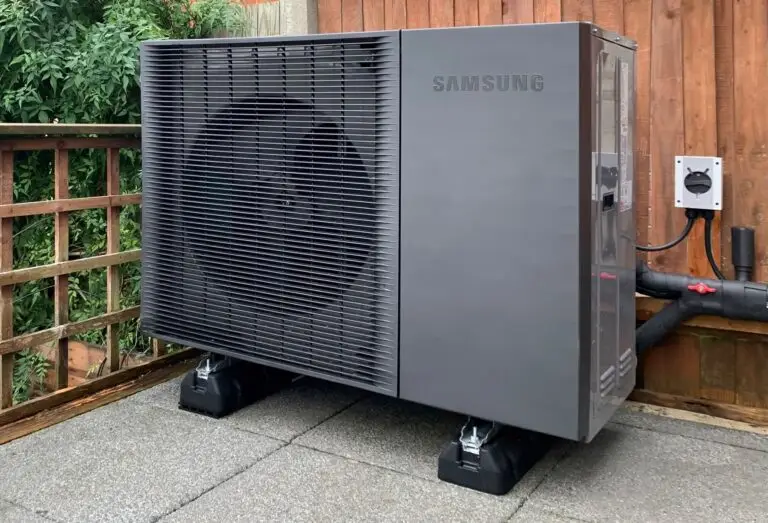 Heat pump fitted at end of patio